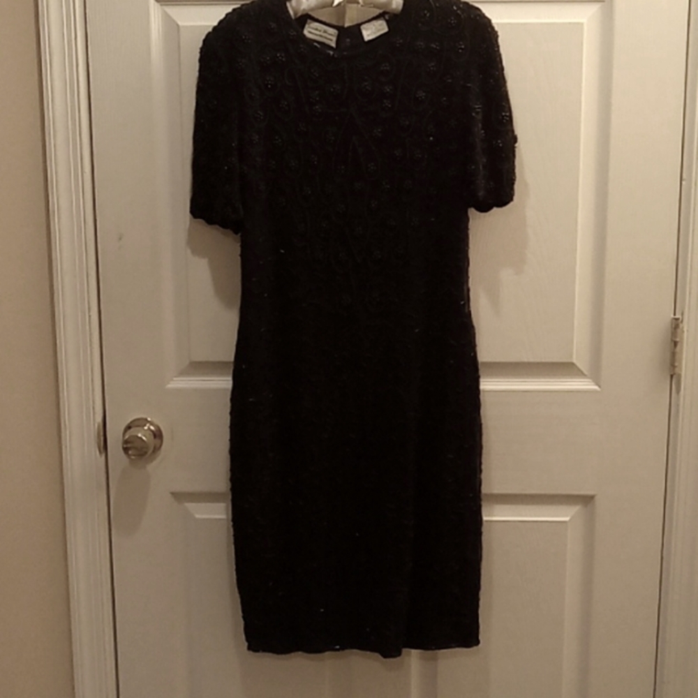 Black short sleeve beaded dress